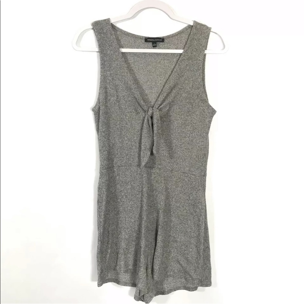 Kendall and Kylie gray Tie front romper